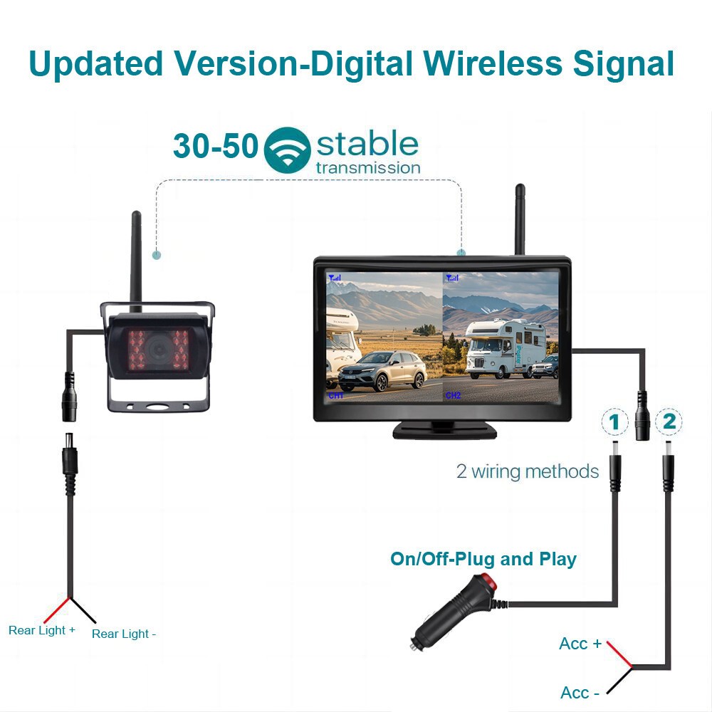 Digital Wireless Rear view Backup Camera 5" Car Monitor for Truck Camper Trailer