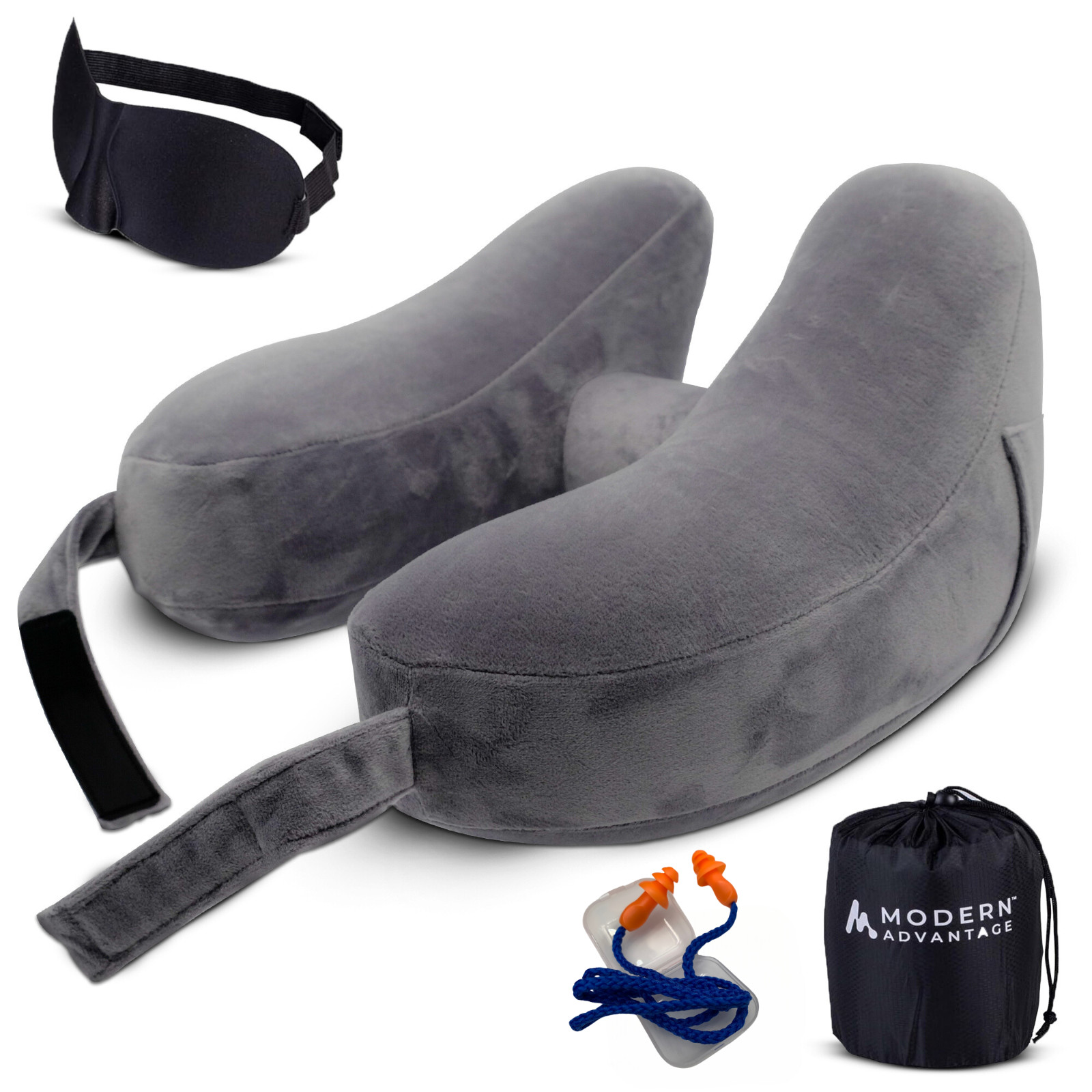 Inflatable Travel Neck Pillow NEW (GREY) FREE SHIPPING Sleep Mask & Earplugs