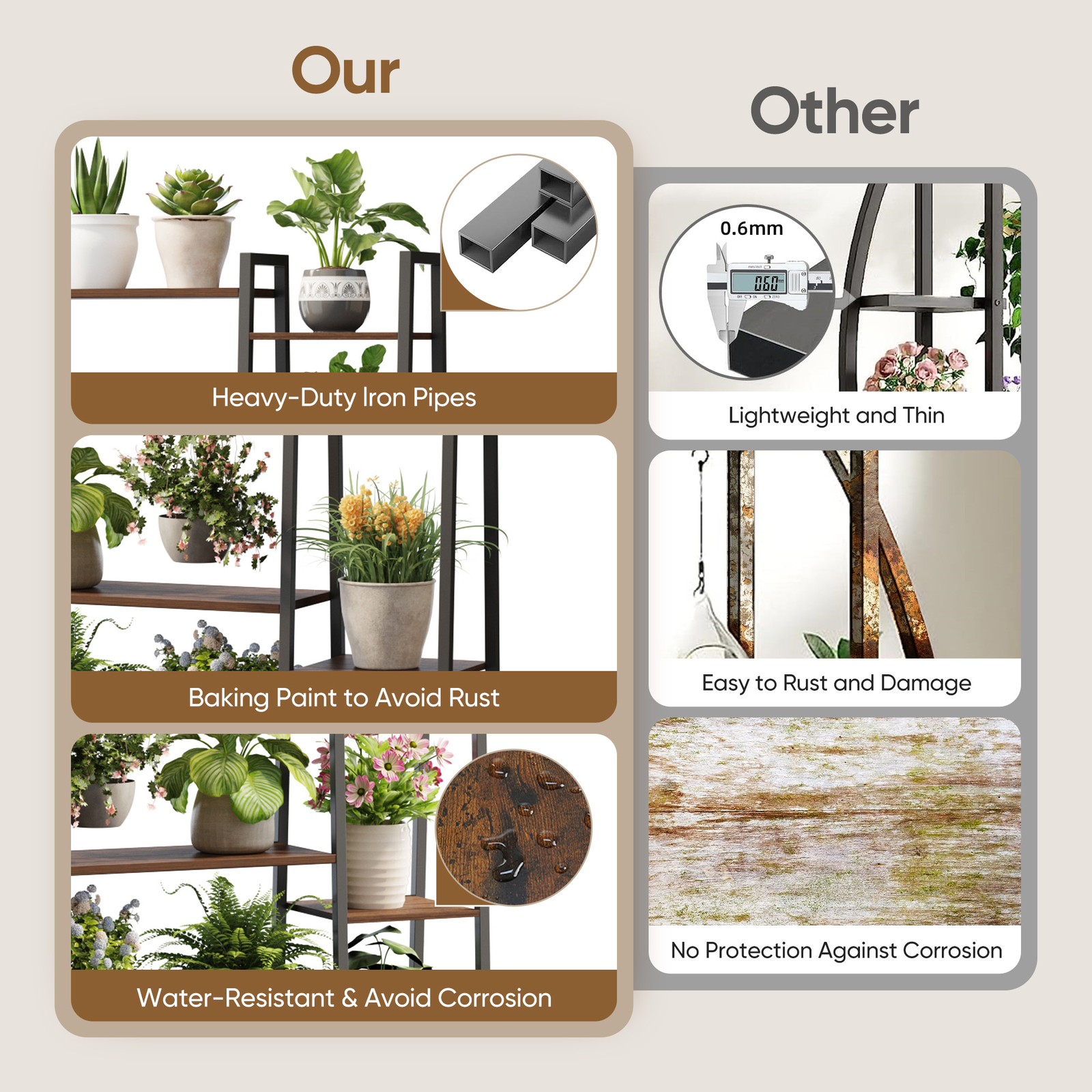 11 Tiers Plant Stand Holder Shelf with Grow Lights Tall Plant Display Rack Metal