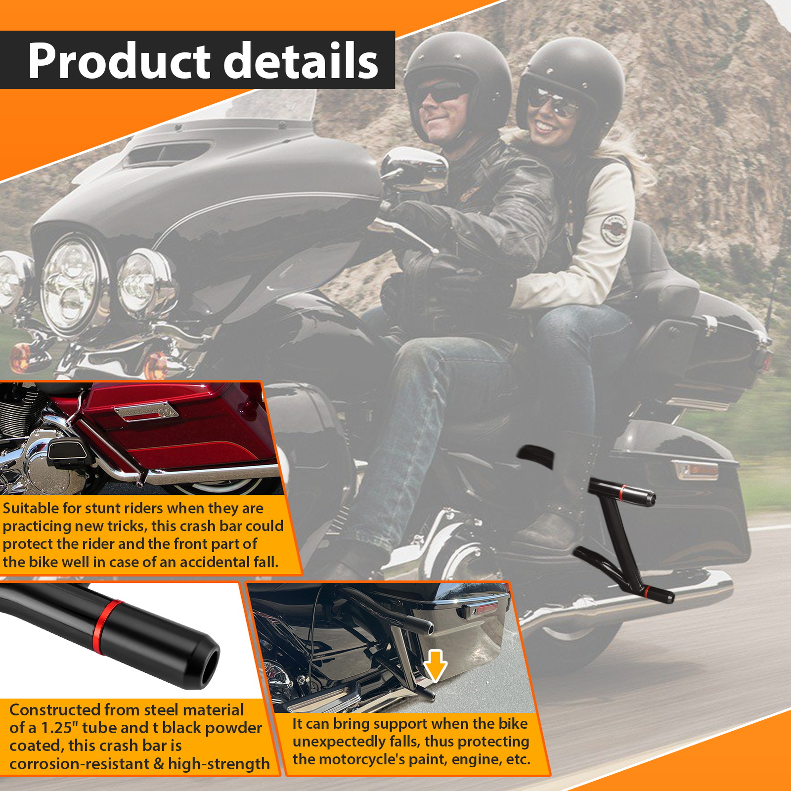 1997-2008 Saddlebag Guard Rear Crash Bar for Harley Touring Road Street Glide