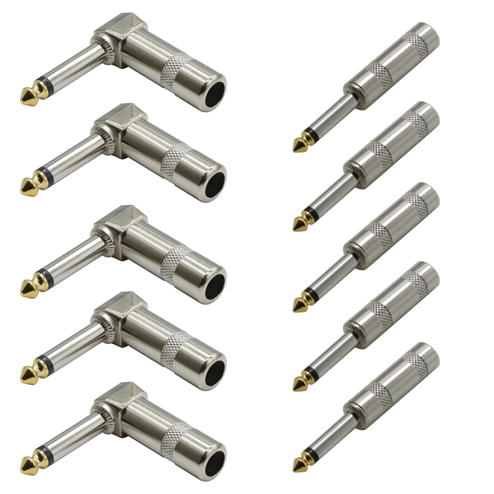 5PC Audio 1/4" TS Plug 6.35mm Mono Male Solder Jack Connector for Speaker/Guitar