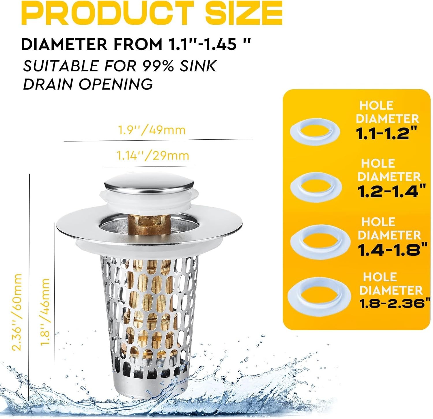 2PCS Bathroom Sink Drain Strainer Pop Up Stopper Hair Catcher Steel