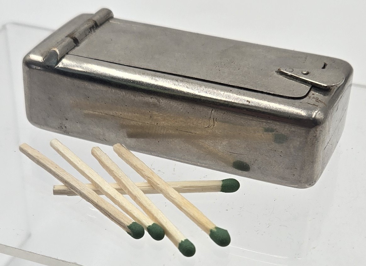 WWI Era Nickel-Plated Brass Trench Vesta Case – Rare Match-Holder Lid – MINT...