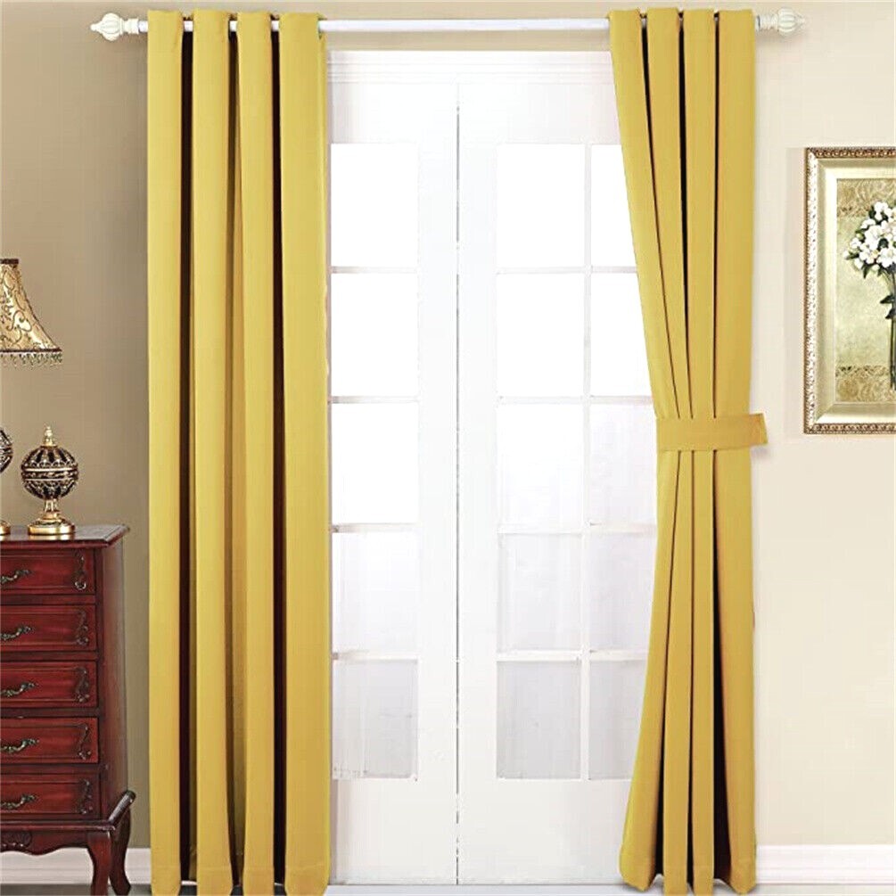 Heavy Thick Solid Grommet Panel Window Curtain Drapes Blackout 2 PC & 2 Tiebacks