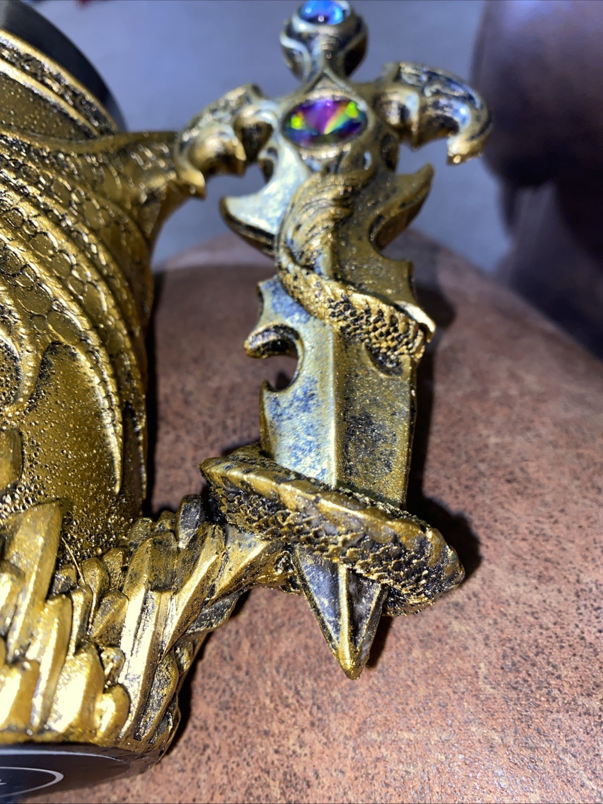 New Dungeon Dragon Jeweled Gemstone Sword Gold Drinking Mug Fantasy Mythical