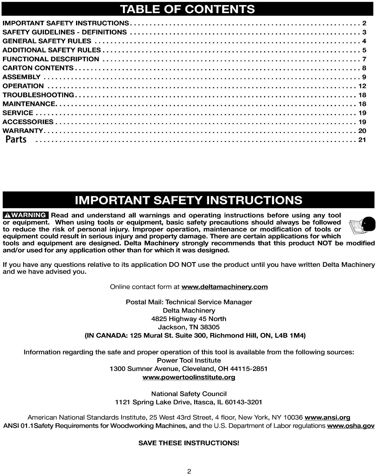 Delta 6" Variable Speed Jointer JT160 Instructions & Parts List Manual #2035