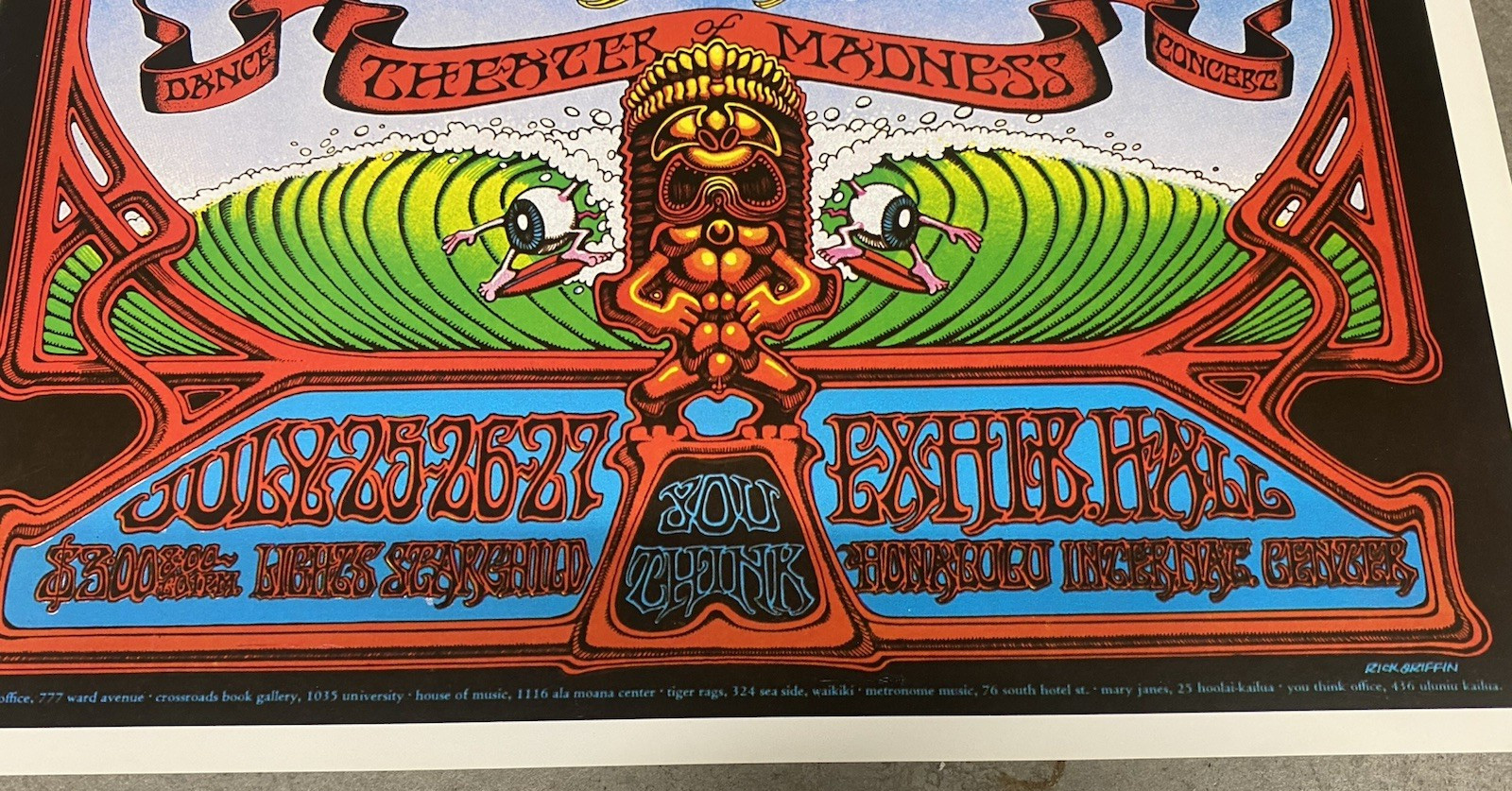 Vintage Grateful Dead Honolulu Hawaii Beautiful Day Concert Poster 2nd Printing