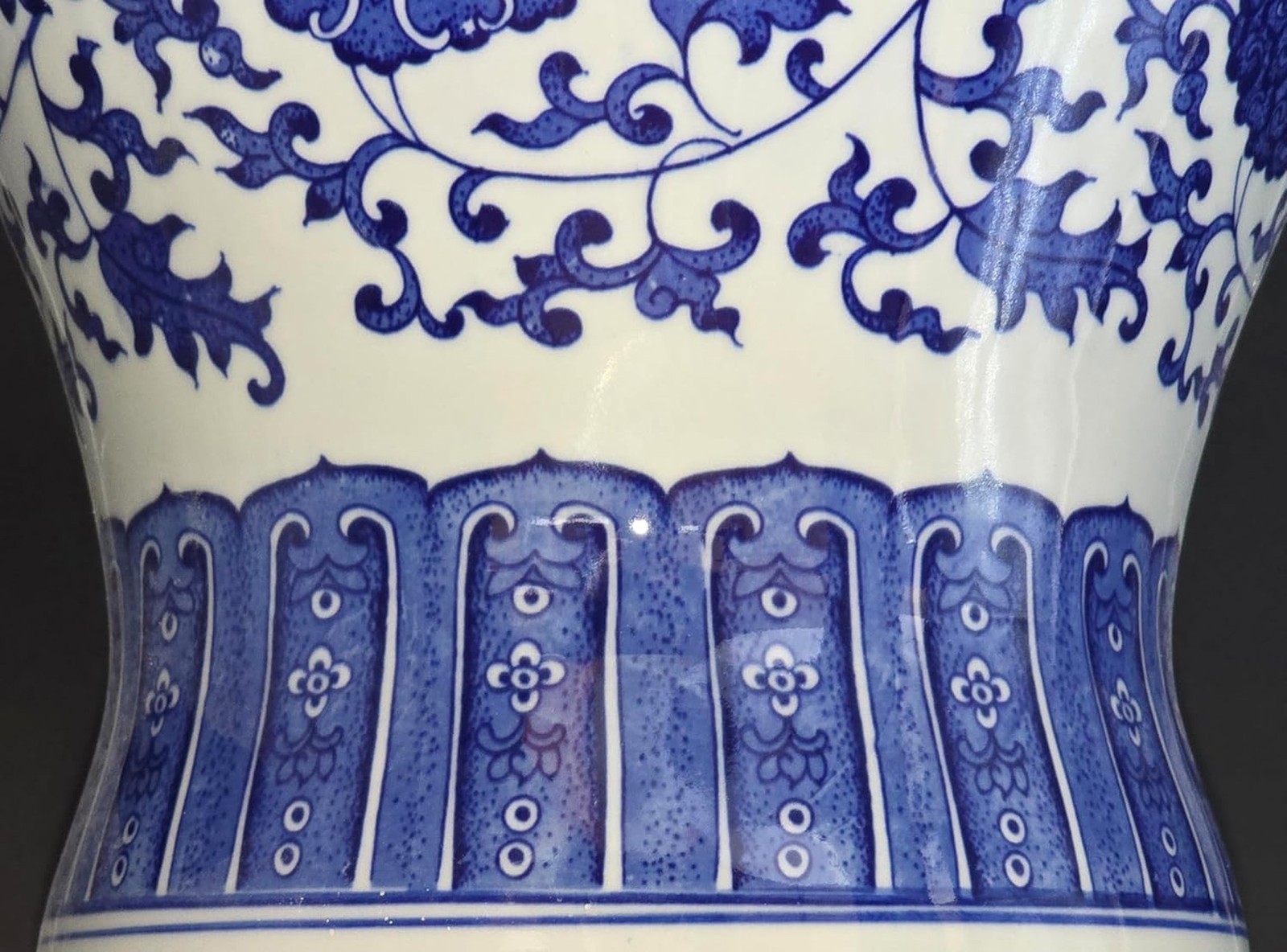 24" Classic Blue and White Floral Porcelain Ceramic Temple Ginger Jar Vase, L...