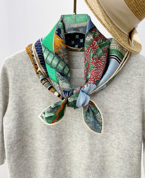 70% Cashmere 30% Silk Scarf 27 Inch Double Sided Botanical Print Wrap