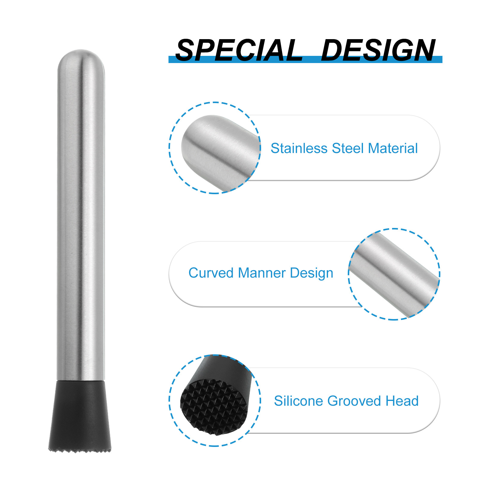 8inch Stainless Steel Cocktail Muddler Bar Muddler Bar Tool for Cocktails