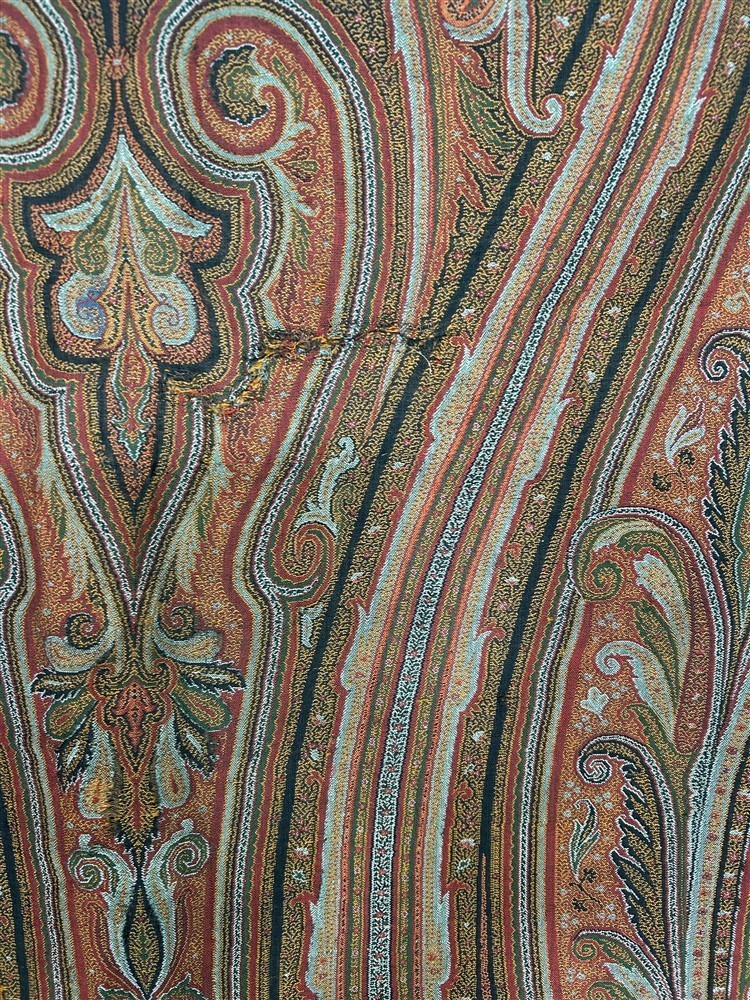 antique paisley shawl throw woven 62x62 original 19thc cutter