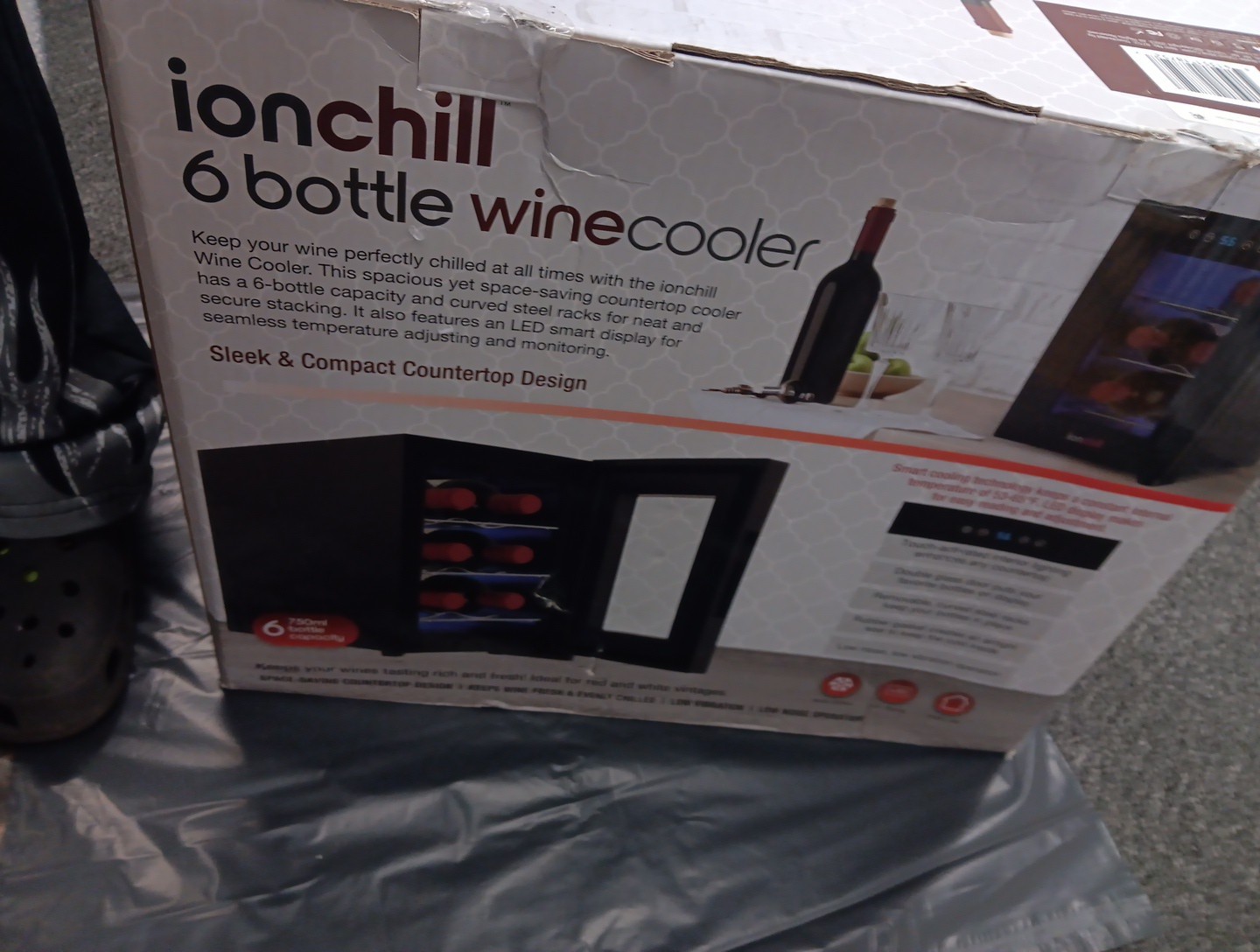 Ionchill 6 Bottle Wine Cooler Countertop Fridge Black LED Display 15lb Unit