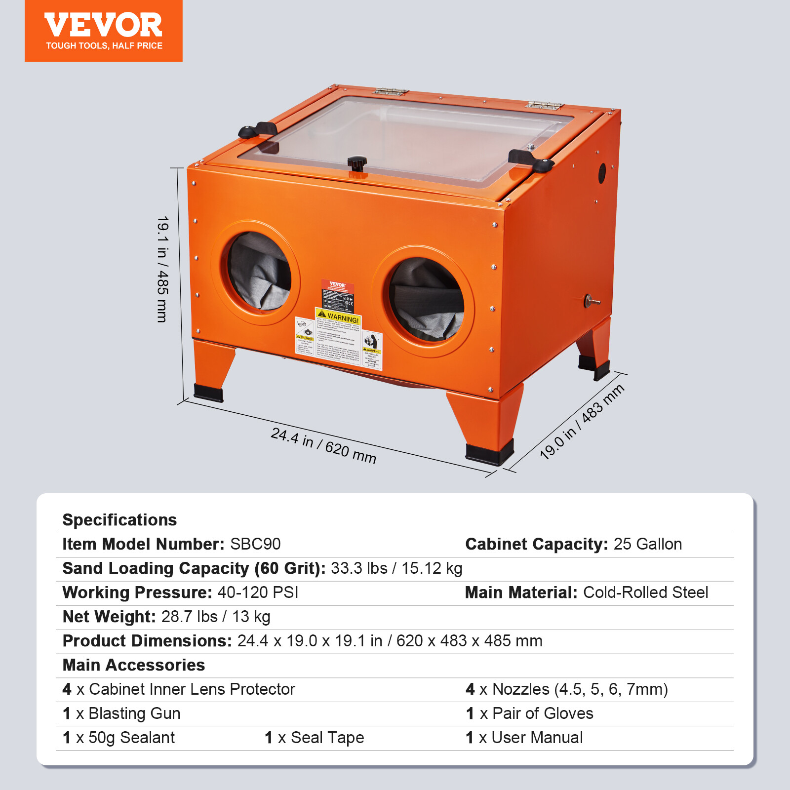 VEVOR 25 Gallon Sandblasting Cabinet Benchtop Cabinet with Blasting Gun 4 Nozzle