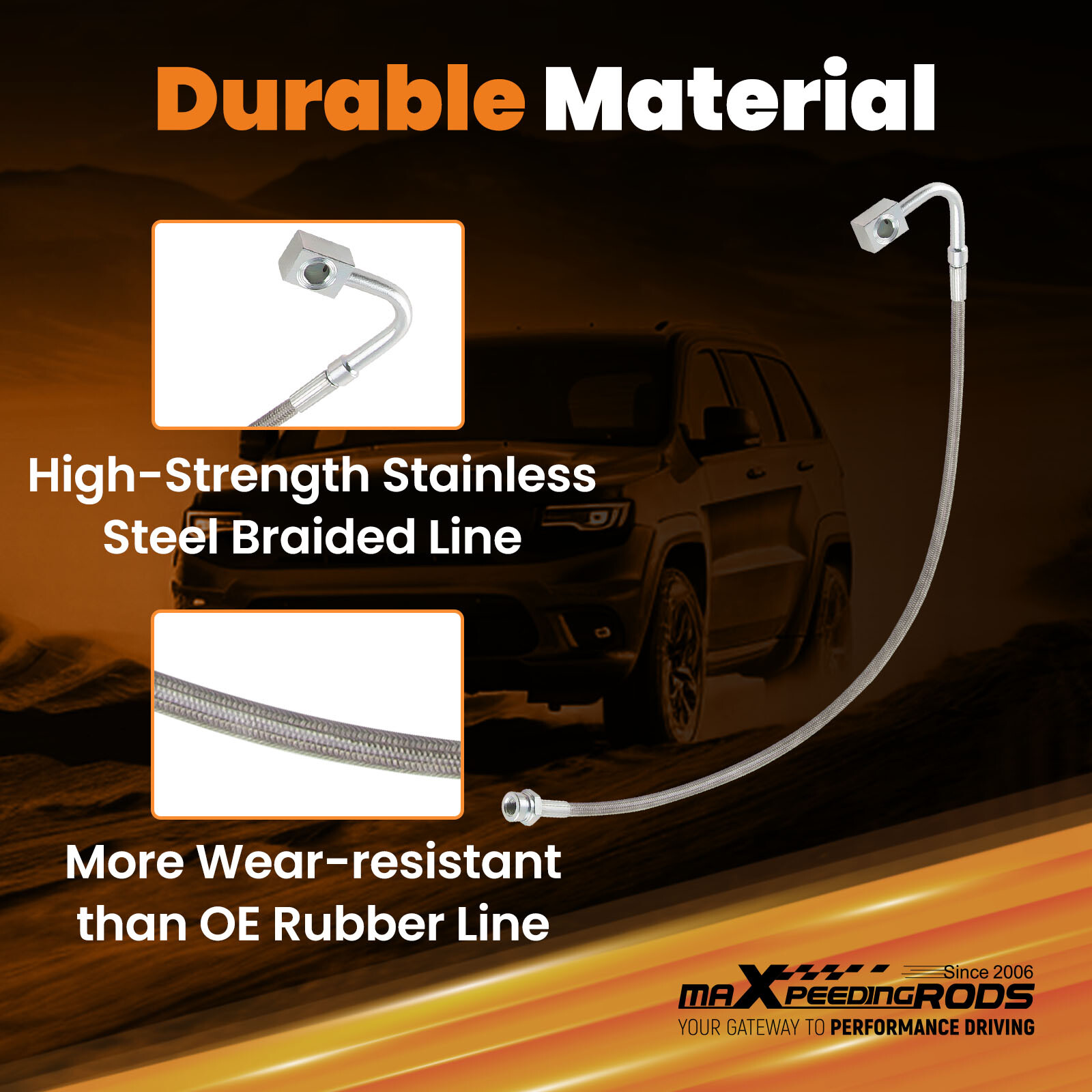 Front & Rear Braided Brake Lines For Jeep Wrangler JK 2007-2018 Stainless Steel