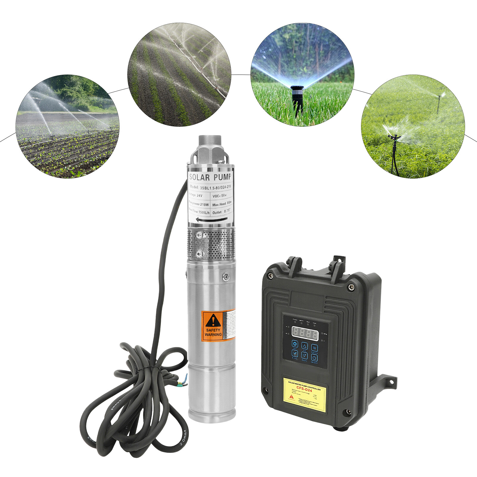 3" Solar Pump Submersible Pump Deep Well Bore Water Pump &MPPT Controller DC24V