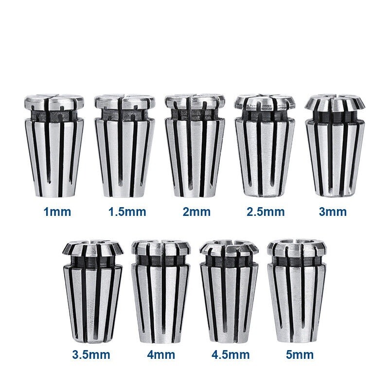 ER8 Spring Collet Set NC Engraving Milling Lathe Machine Chuck Tool 9Pcs 1-5mm