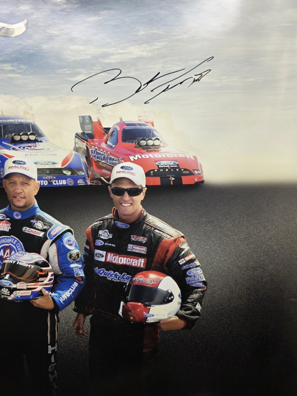 36" X 24" Autographed Ford Mustang Funny Car Poster John Force, Bob Tasca iii,