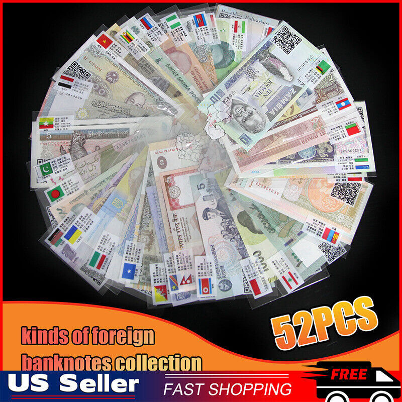 Lots 52pc Different World Banknotes Paper Money Foreign UNC Collections Gift