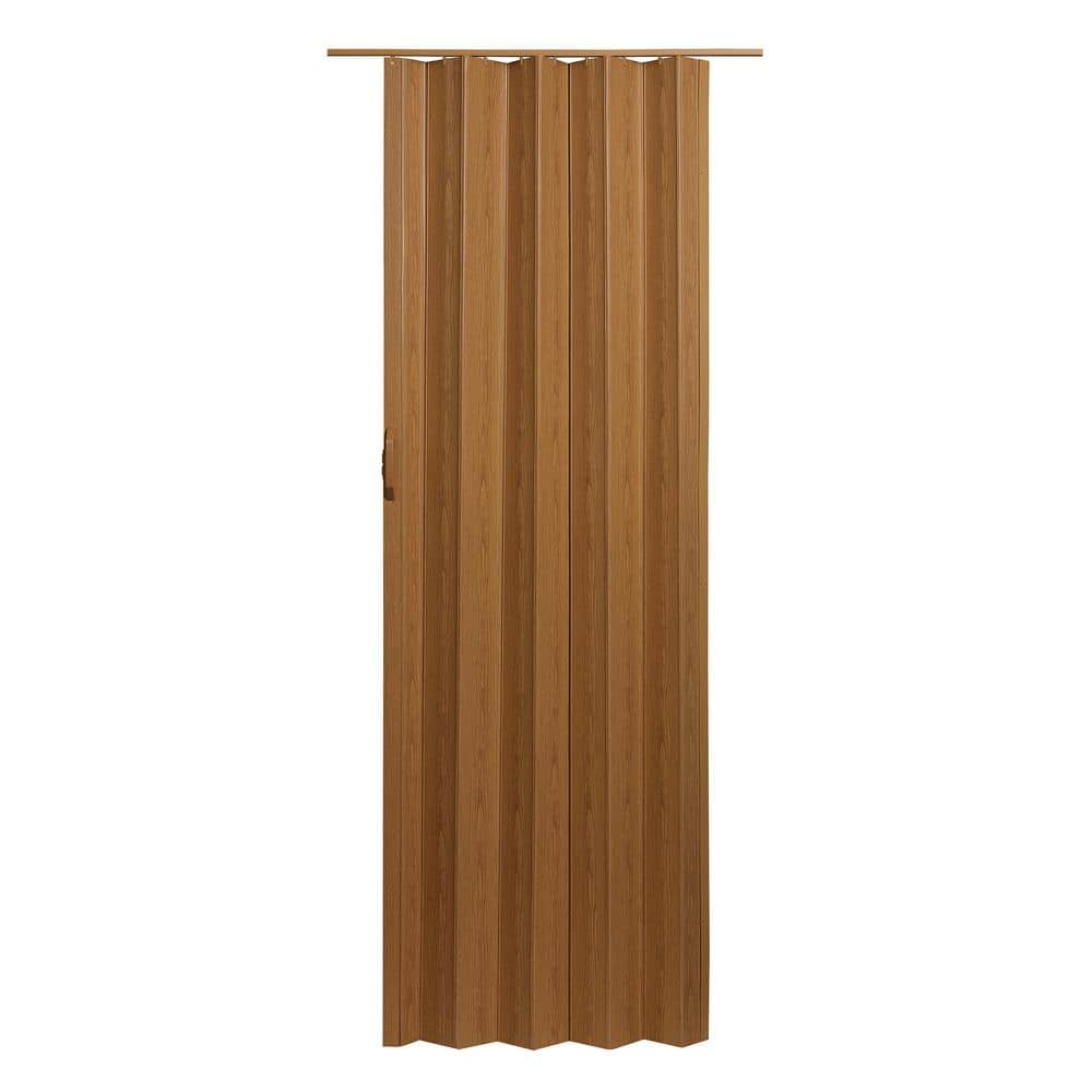 36 in. x 80 in. Fruitwood Vinyl Accordion Folding Door with Hardware Trimmable