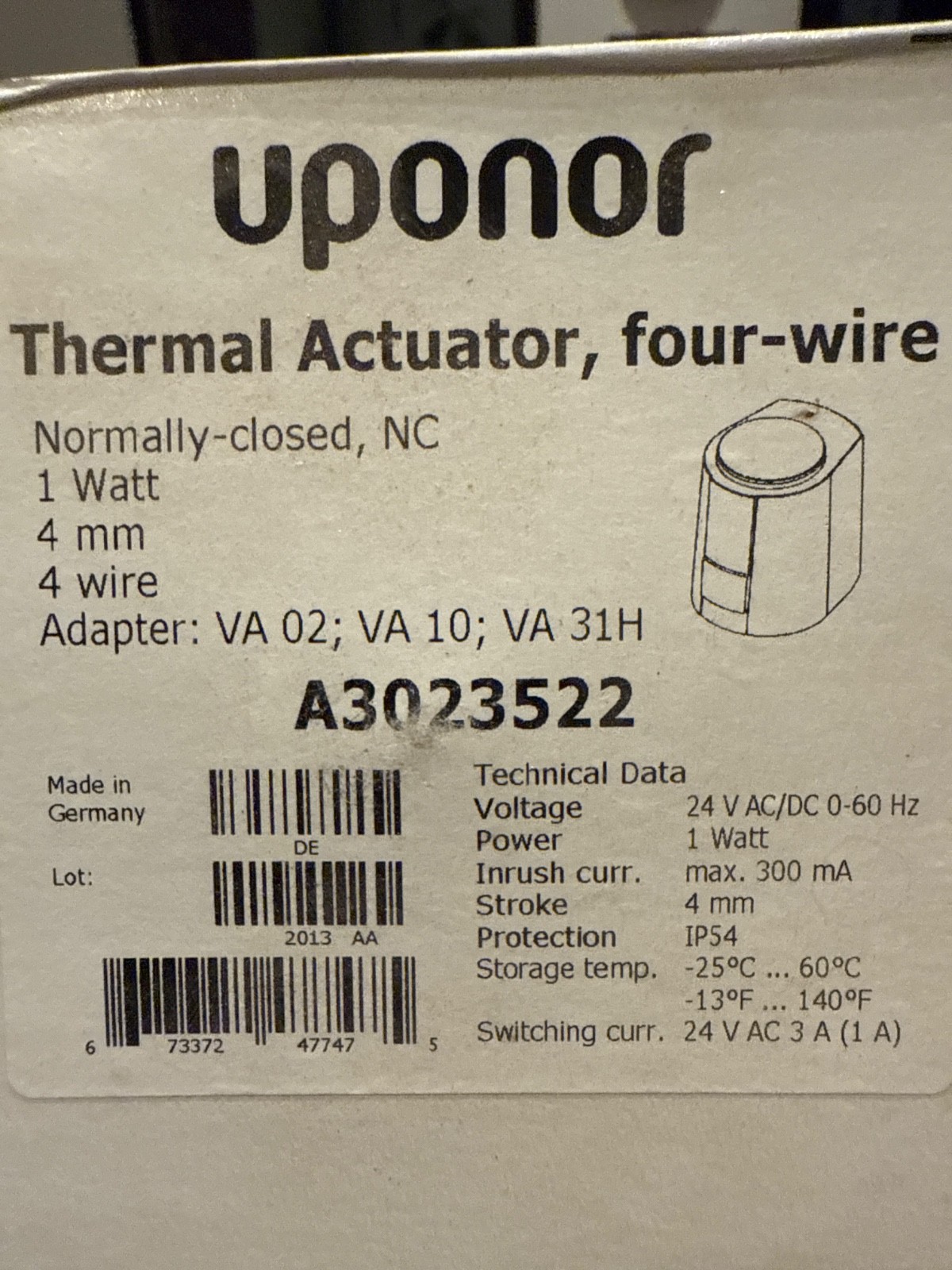 Uponor thermal actuator, 4 wire A3023522