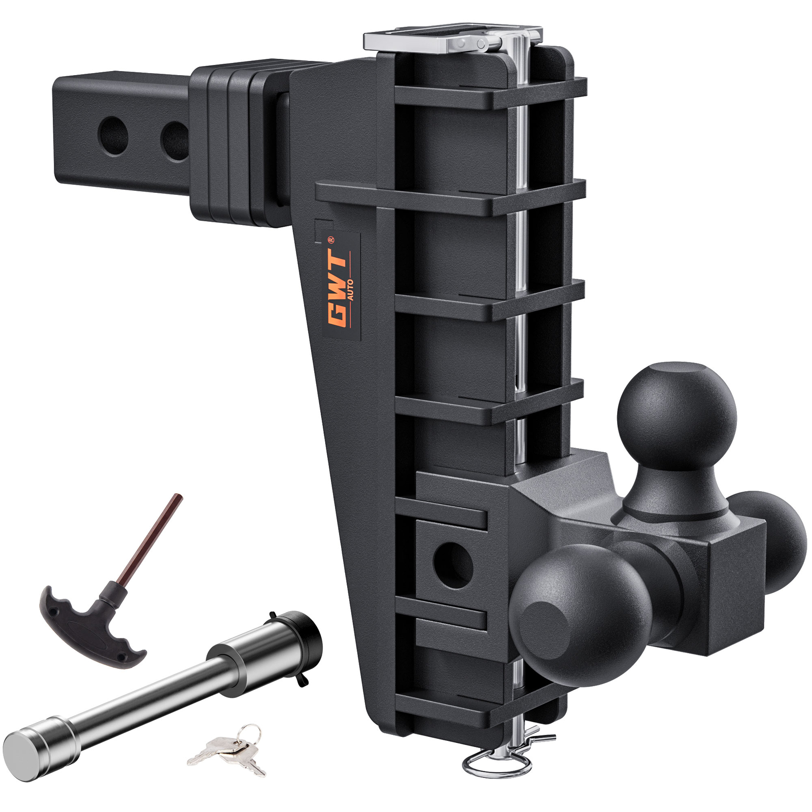 2'' Receiver Adjustable Trailer Hitch 8'' Drop Tow Hitch Tri-Ball Truck Hitch