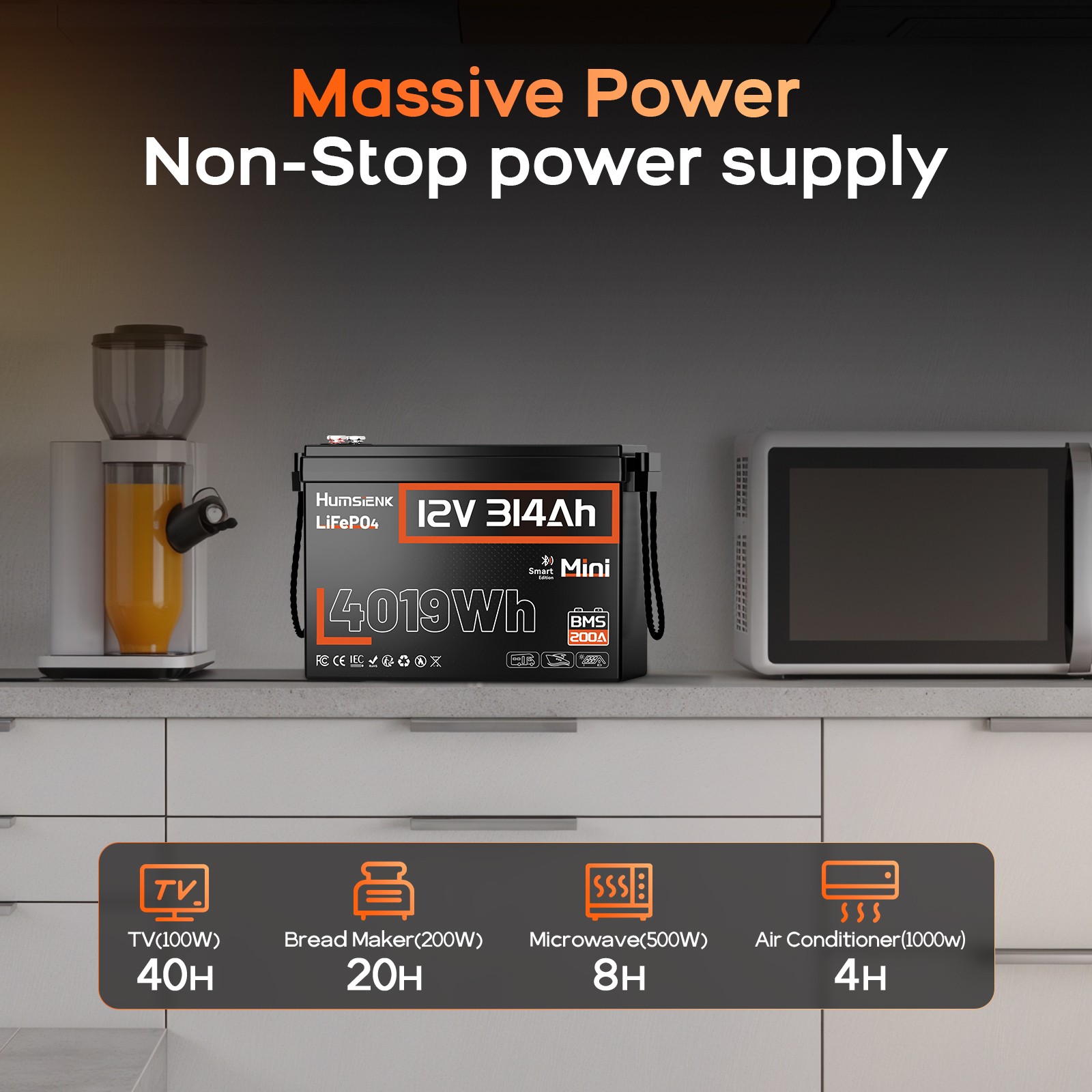 12V 314Ah 300Ah LiFePO4 Lithium Battery 4019Wh Deep Cycle for Solar RV Marine