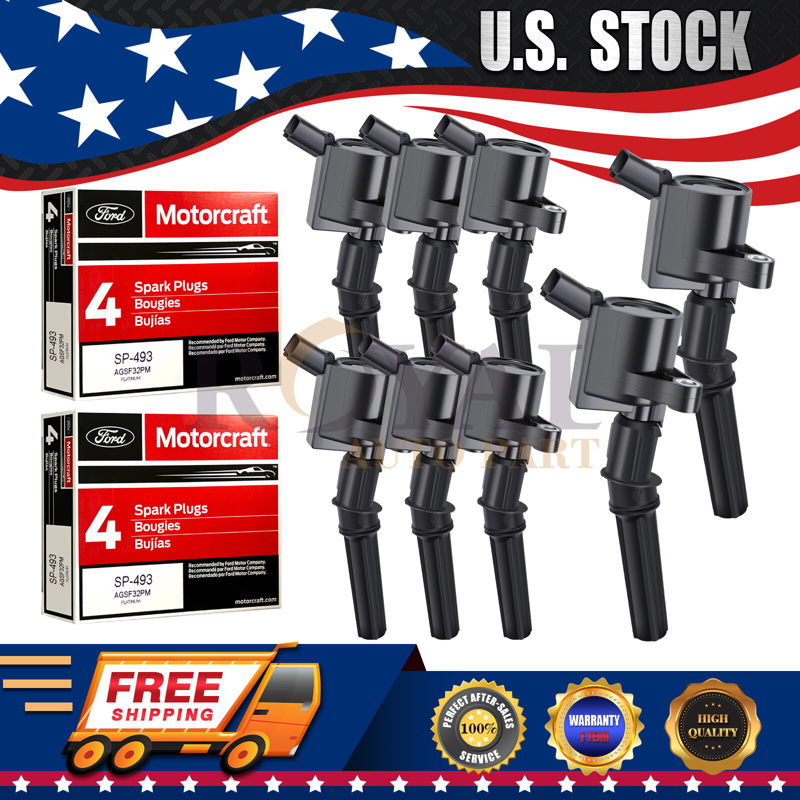 Motorcraft Spark Plugs SP493 Ignition Coils for Ford Lincoln Mercury DG508 4.6L