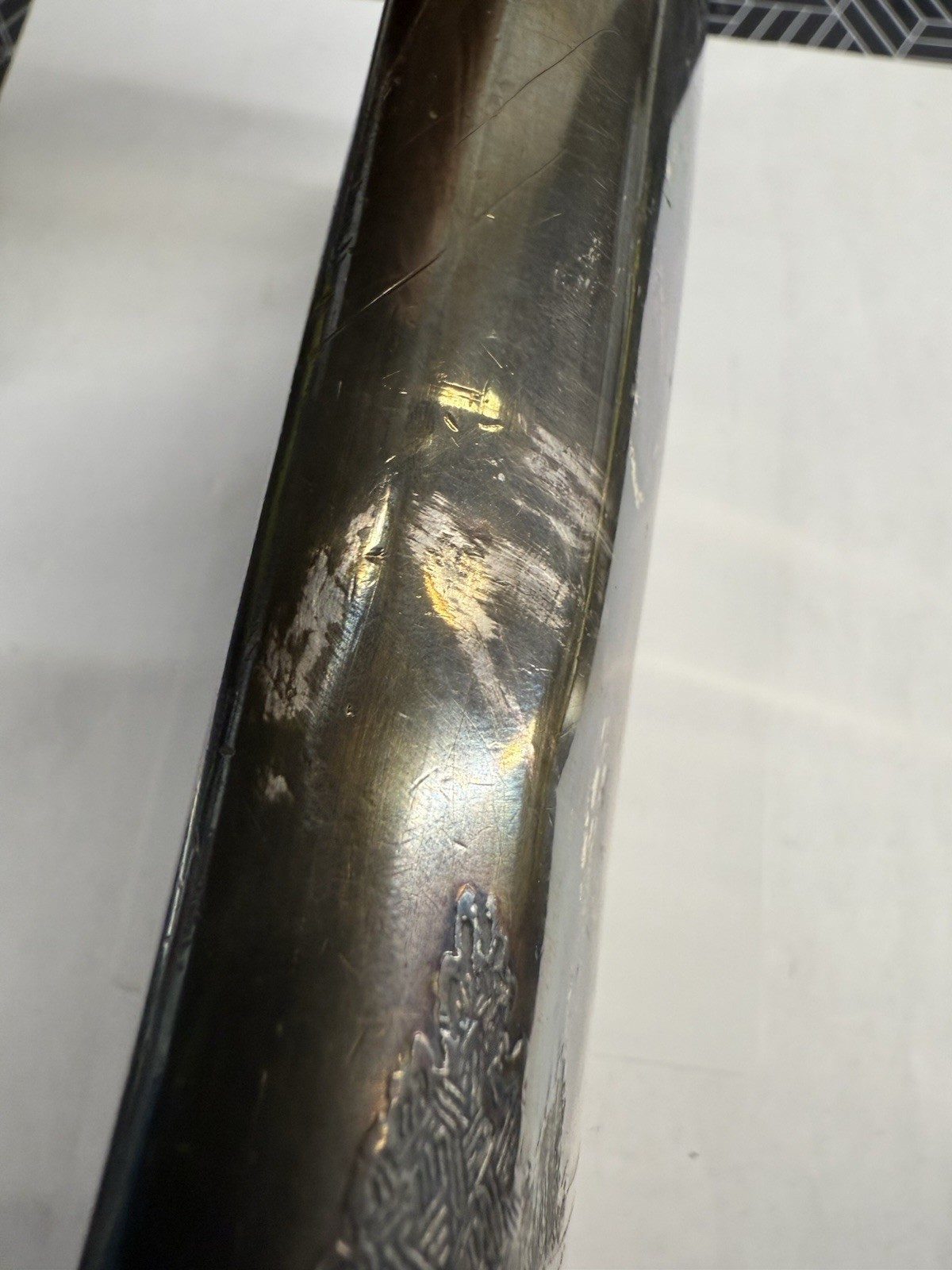 Dented / Damaged MERIDEN B SILVER PLATE Whiskey Flask - Golf Monogram