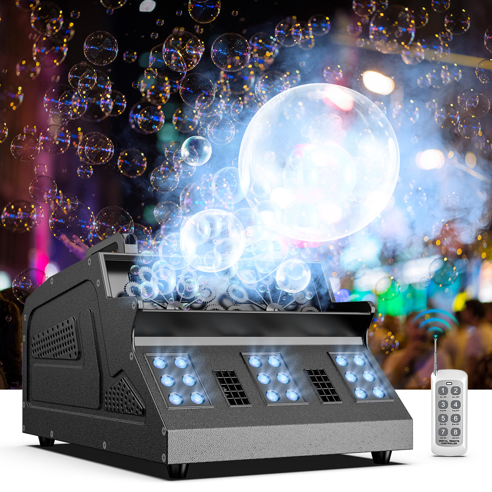 3000W Fog Machine DMX Smoke Fog Bubble Machine Strobe RGB LED Stage Par Lights