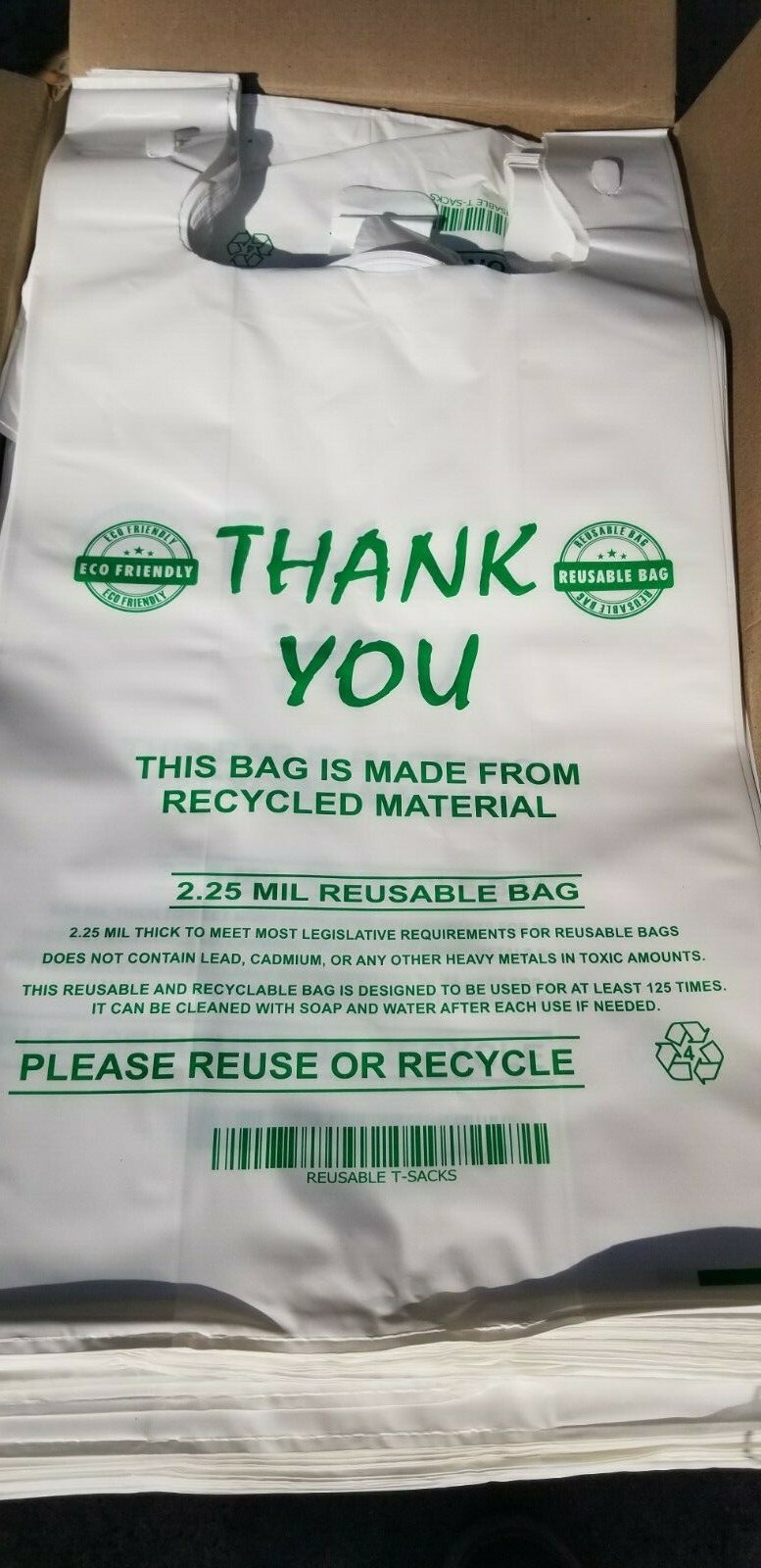 MyBrownBoxes 50pcs LG Thick (2.25Mil) "Reusable" Plastic Shopping Bags, 12x7x23