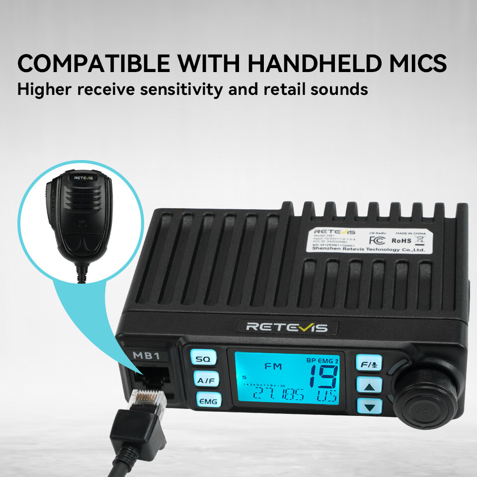 Retevis MB1 CB Radio Dual-Mode AM/FM,12V/24,4 W,40Channel +MR500 CB Antenna