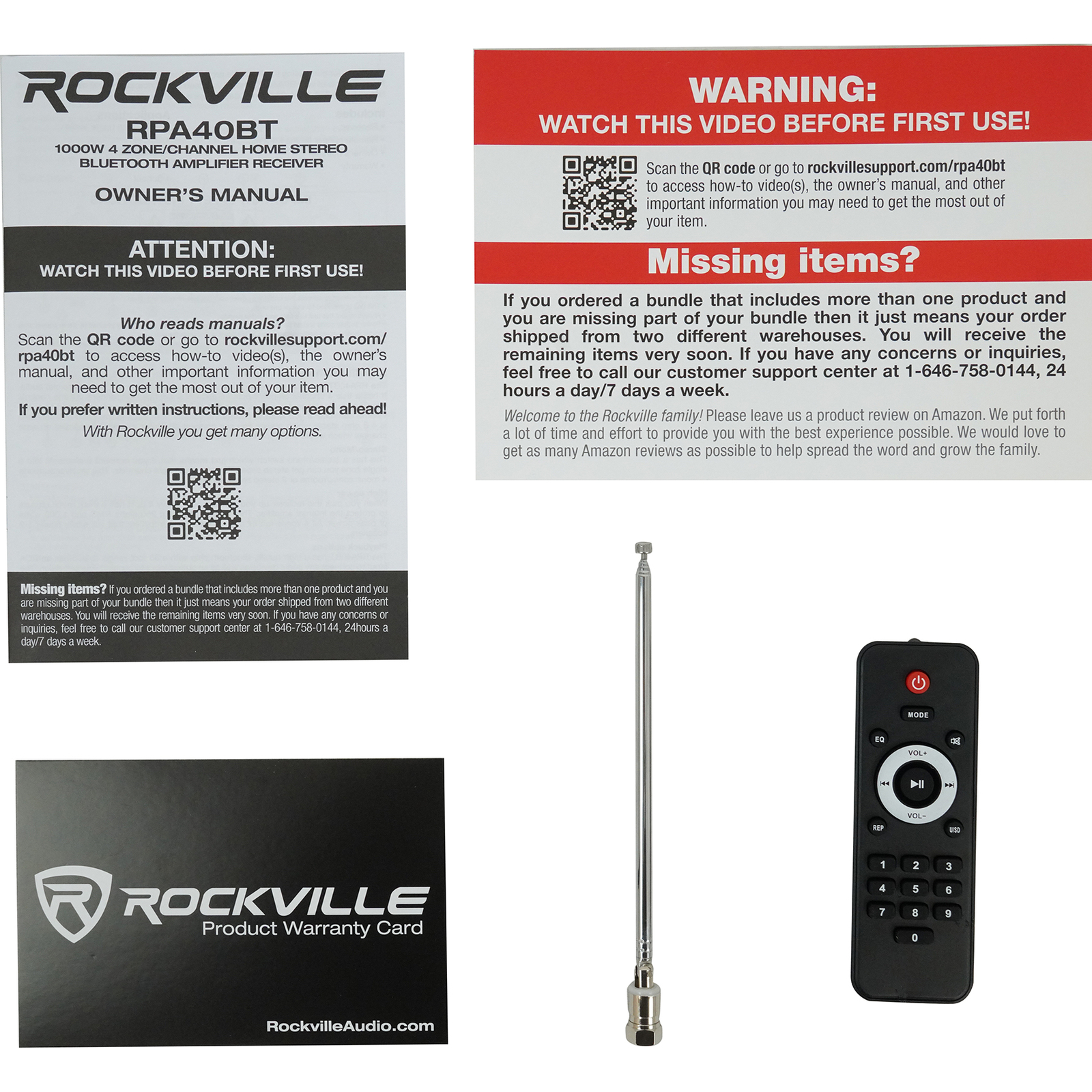 Rockville RPA40BT 1000w 4 Zone/Channel Home Stereo Bluetooth Amplifier Receiver