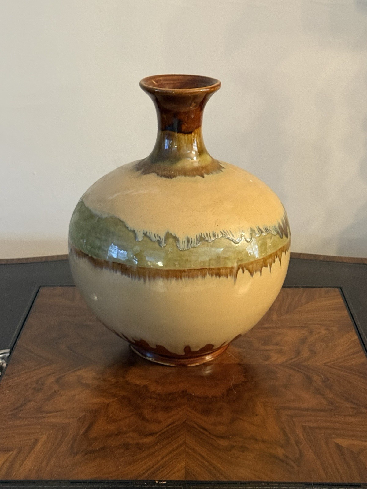 Large Handmade Pottery Glazed Earth Tone Drip Glaze Vase Table Centerpiece