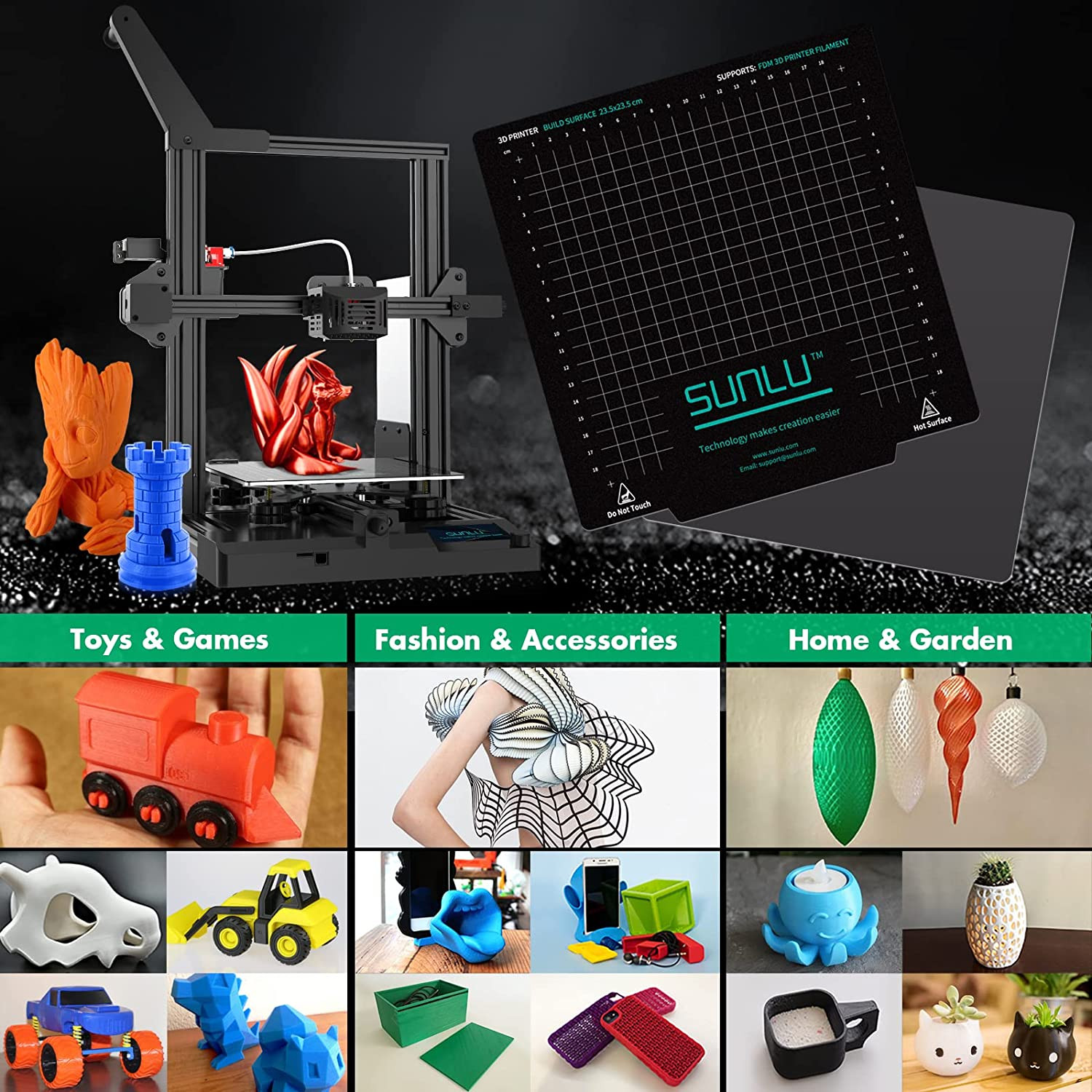 Sunlu 3D Printer Flexible Removable Magnetic Build Plate Heated Bed 235X235MM