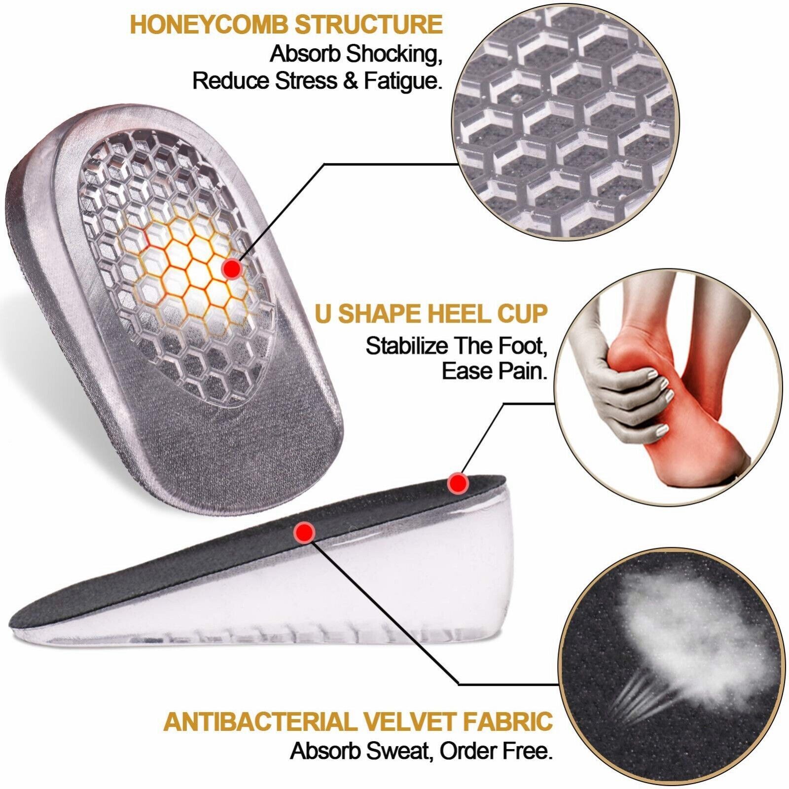 Men Women Shoe Insoles Invisible Height Increase Heel Lift Taller Inserts Pad US