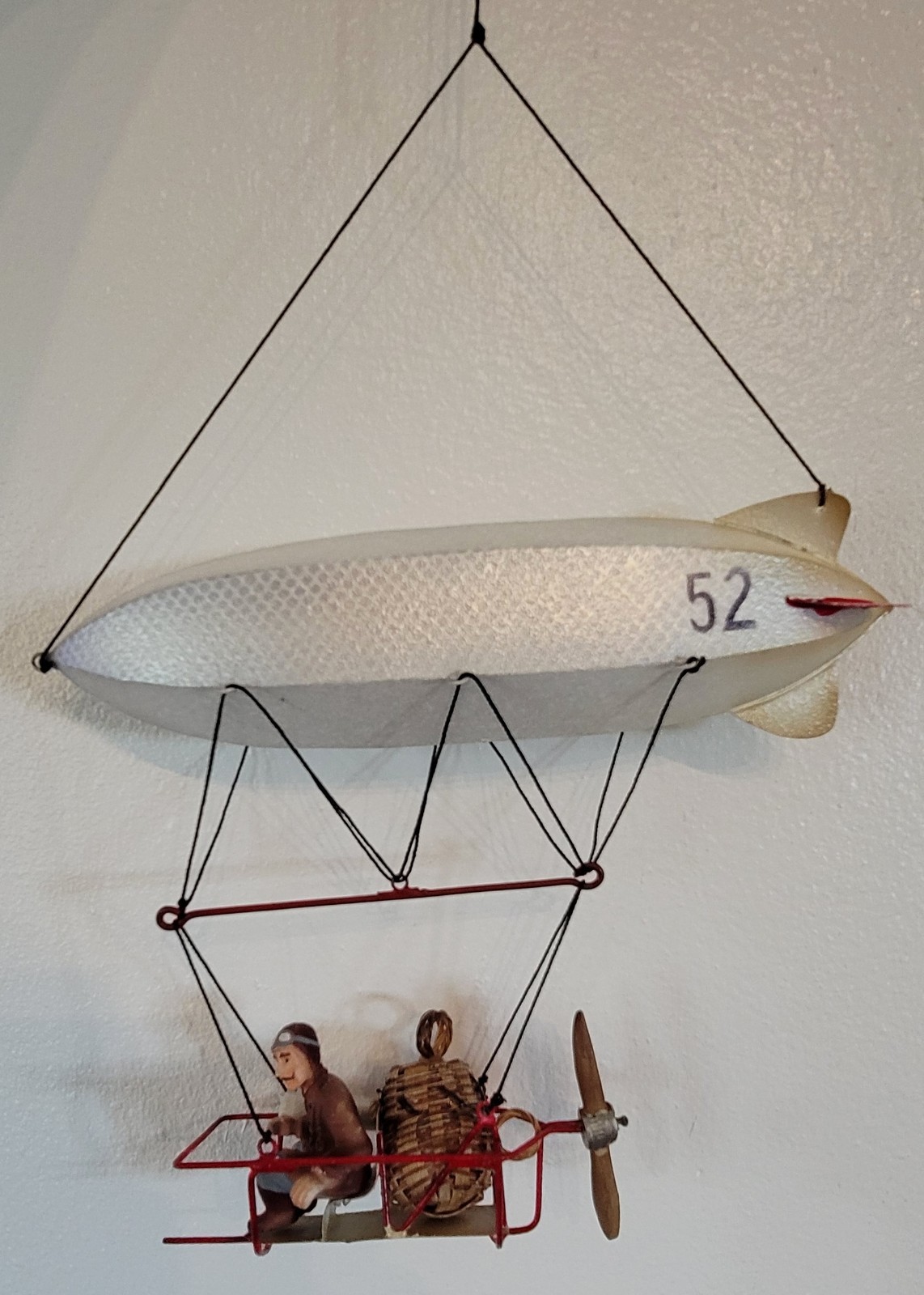 9.5" Steampunk Zeppelin, Airship Blimp Hanging Mobile Pilot Map Basket Propeller