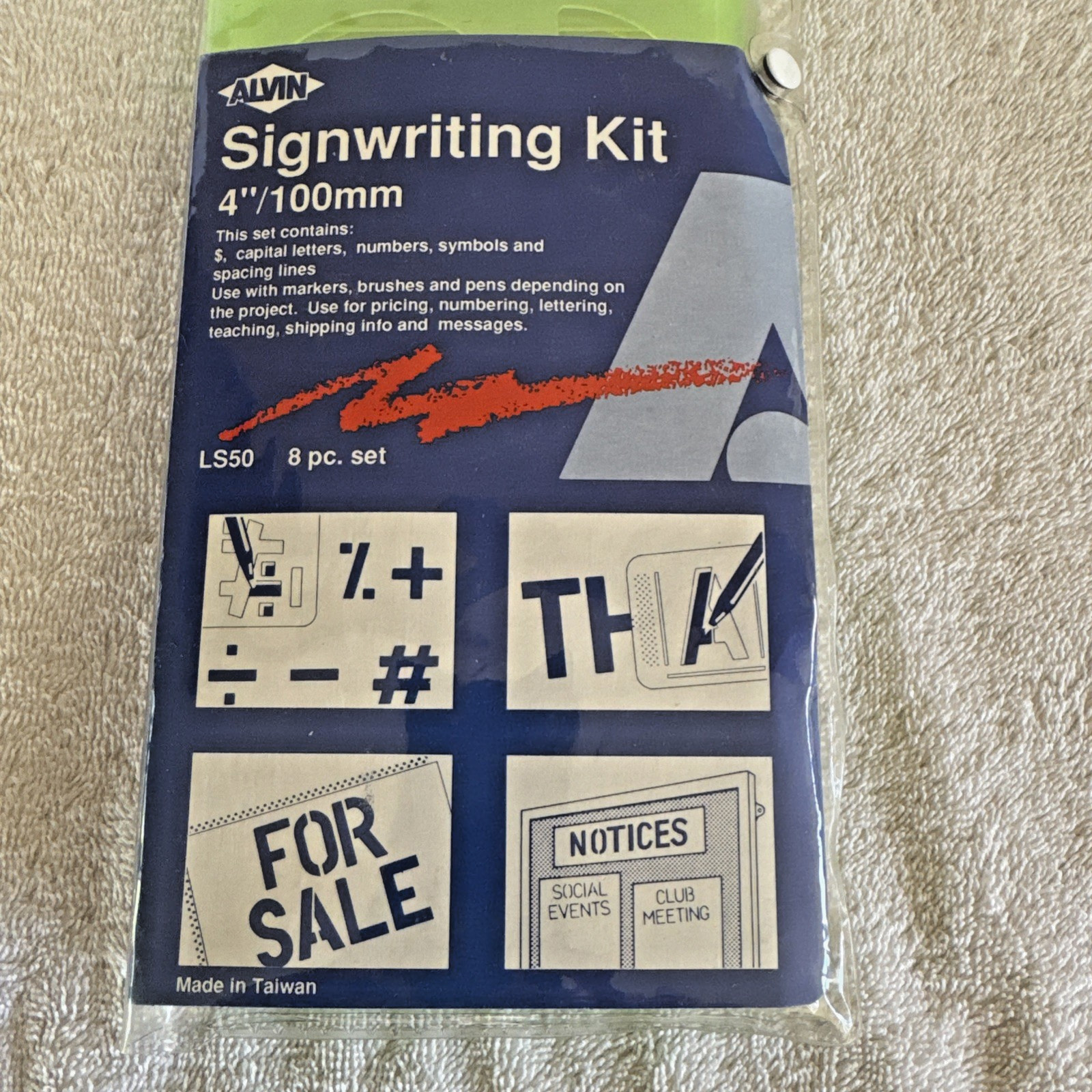 Vintage Alvin Signwriting Kit 4'' Capital Letters, Numbers & Symbols 8 Pieces