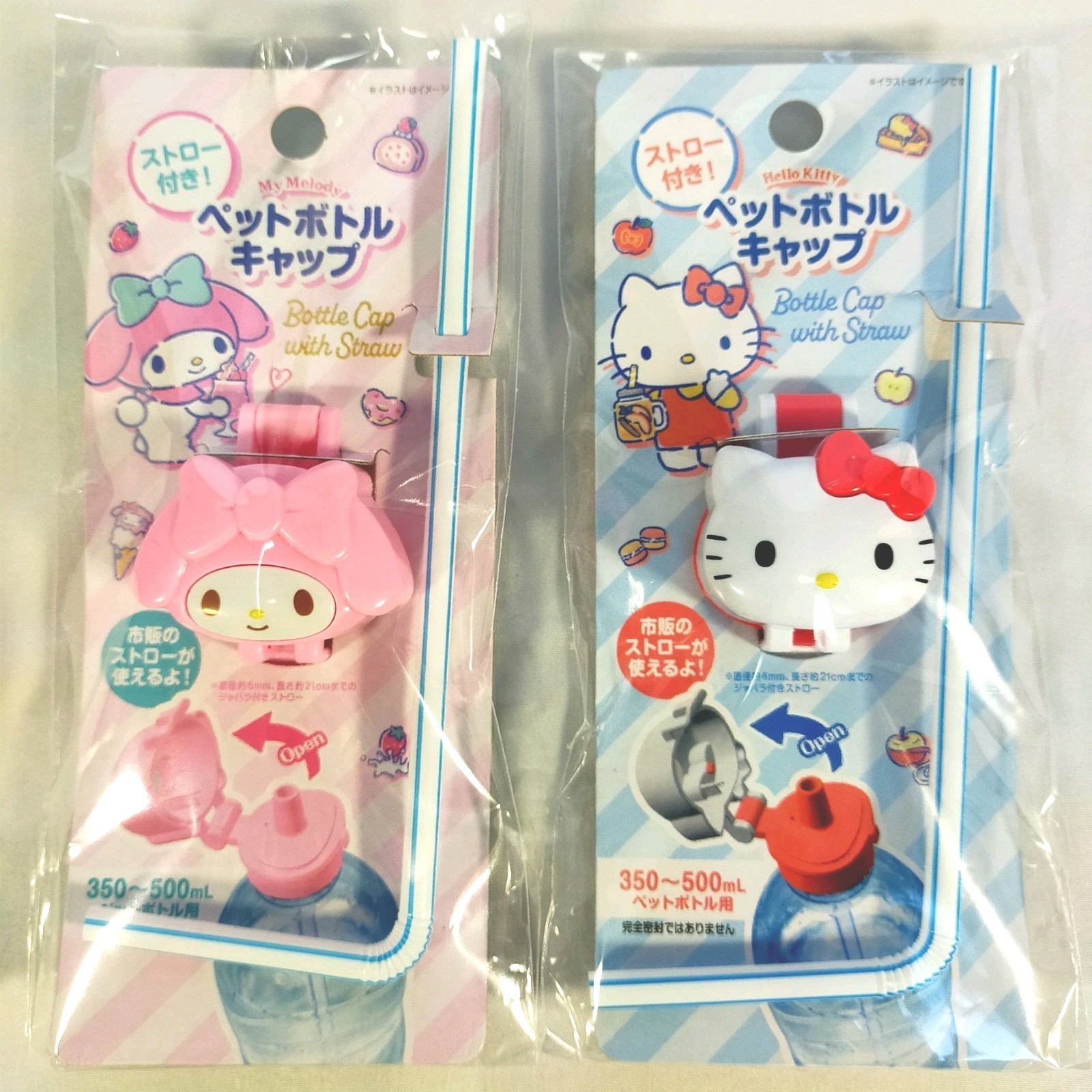Sanrio Hello Kitty My Melody Bottle Cap Straw Set 2pcs Japanese DAISO
