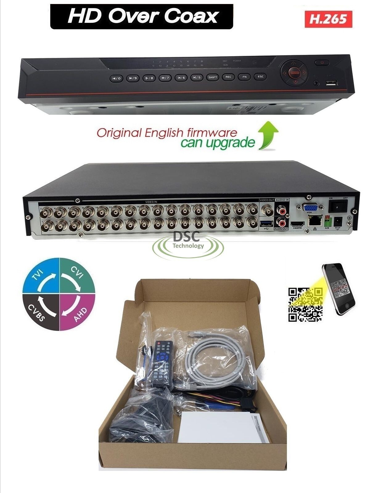 32CH 5MP DVR HDCVI/AHD/TVI/CVBS/IP video inputs H.265 P2P *No HDD*
