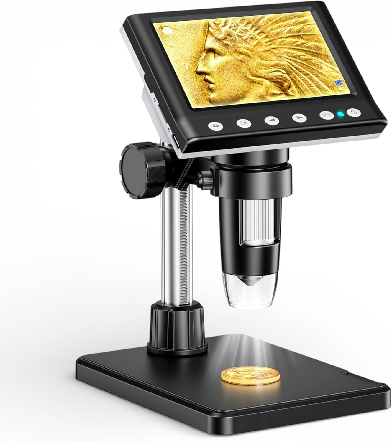 4.3 Inch LCD Digital Coin Microscope, 1000X USB Magnifier with 8 Adjustable LED