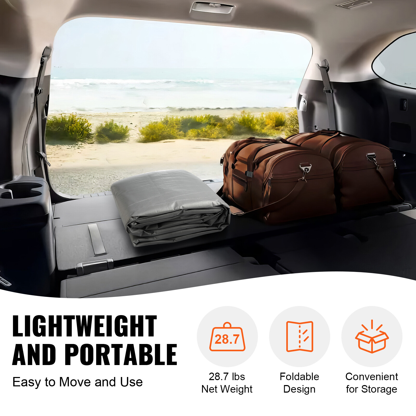 VEVOR Carport Replacement Canopy Car Shelter Tent Top+Side Wall 10x20 ft Grey