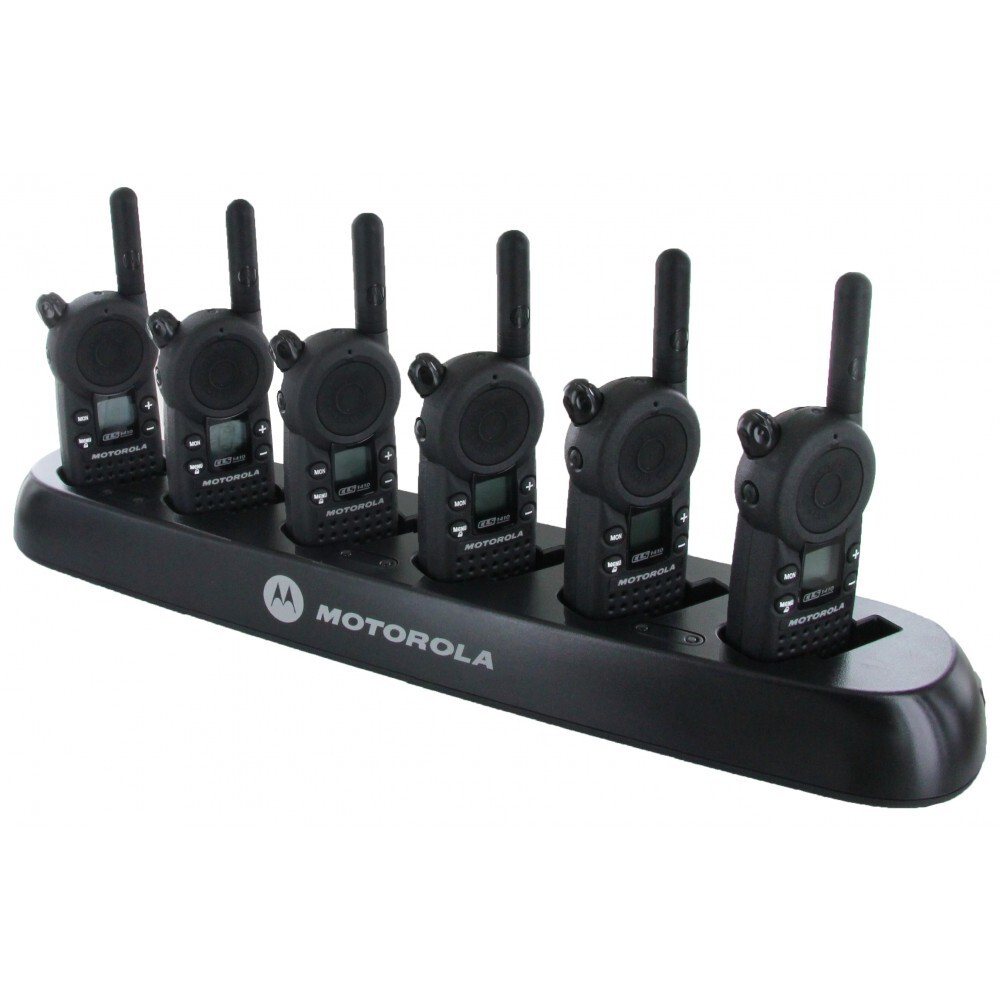 Motorola CLS1410 UHF Radios Walkie Talkies with 6 Multi Charger and- belt Clips