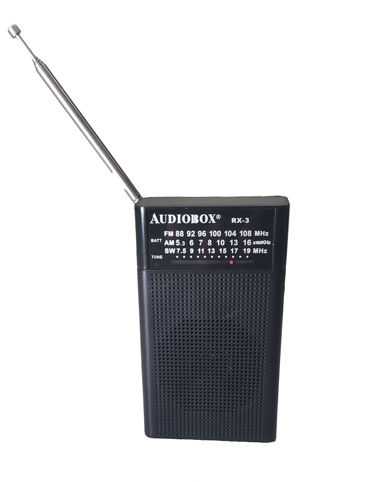 Audiobox RX-3 AM/FM Portable Pocket Size Radio with Telescoping Antenna Black