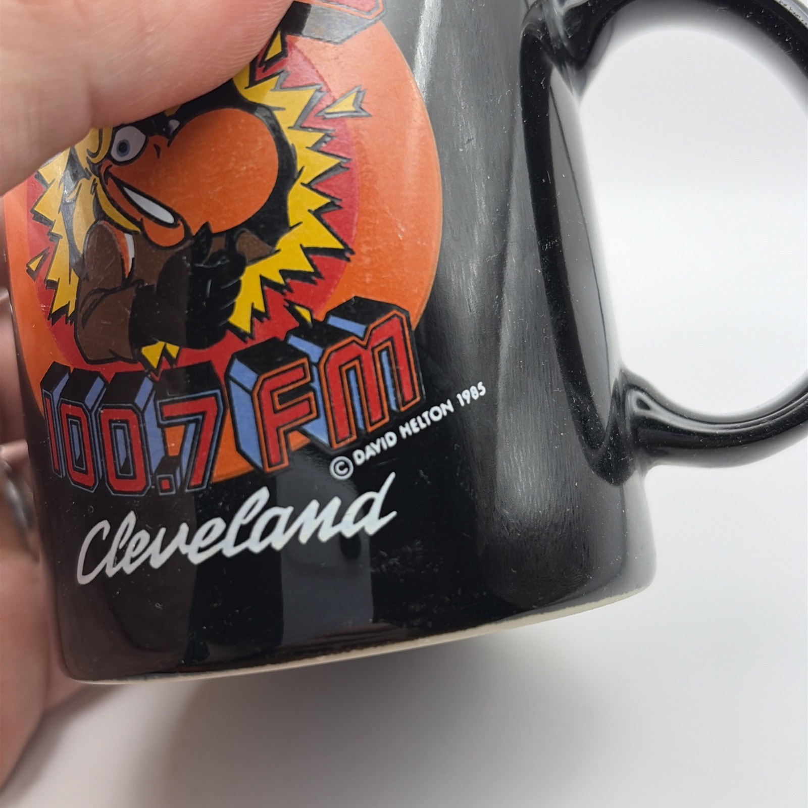 WMMS 100.7 FM Cleveland 1985 David Helton Black THE BUZZARD Coffee Mug Cup RARE