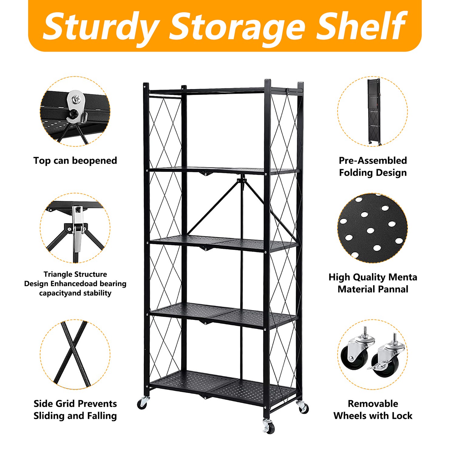 2x Foldable 5-Tier Storage Shelves w/ Wheels Heavy Duty Organizer Kitchen Garage