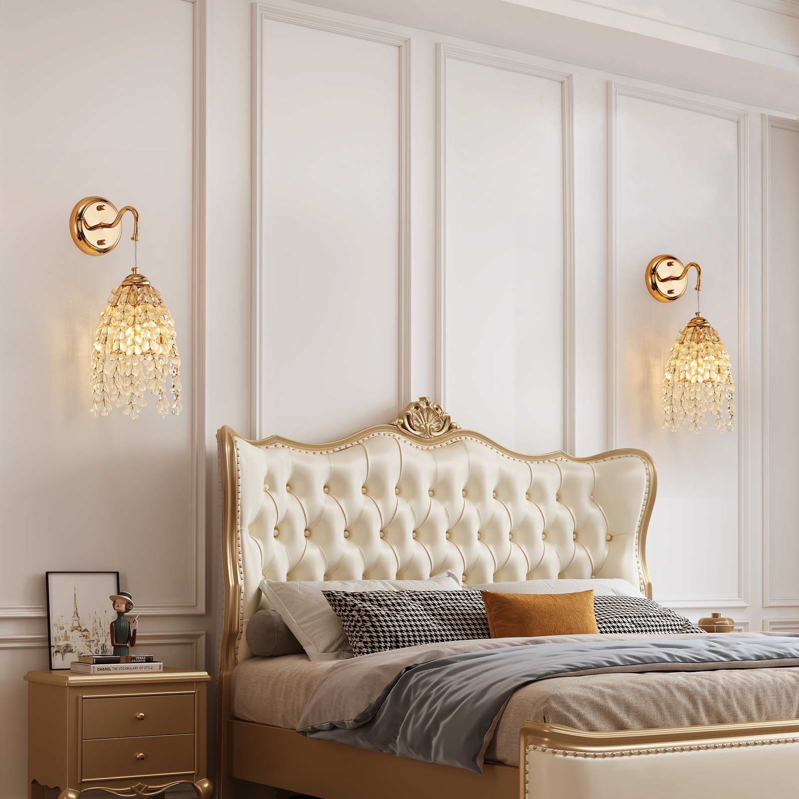 2 Pack 18'' Wall Light indoor Modern LED Gold Crystal Bead String Sconce Fixture