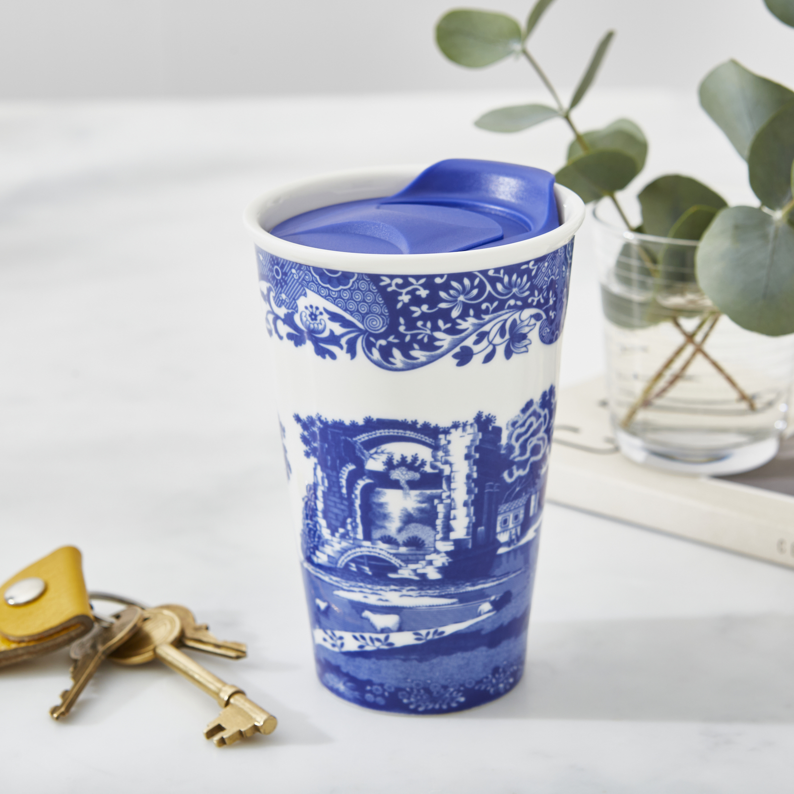Spode Blue Italian Travel Mug, 8 Ounce, Travel Tumbler for Coffee and Tea