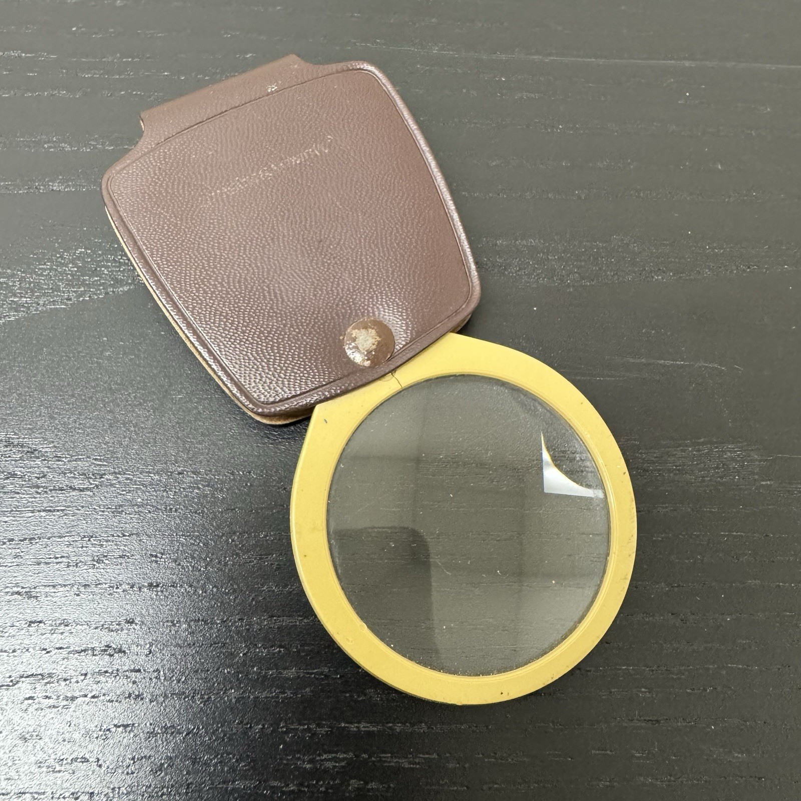 Vintage Folding Pocket Magnifying Glass With Leather Case 60s 70s