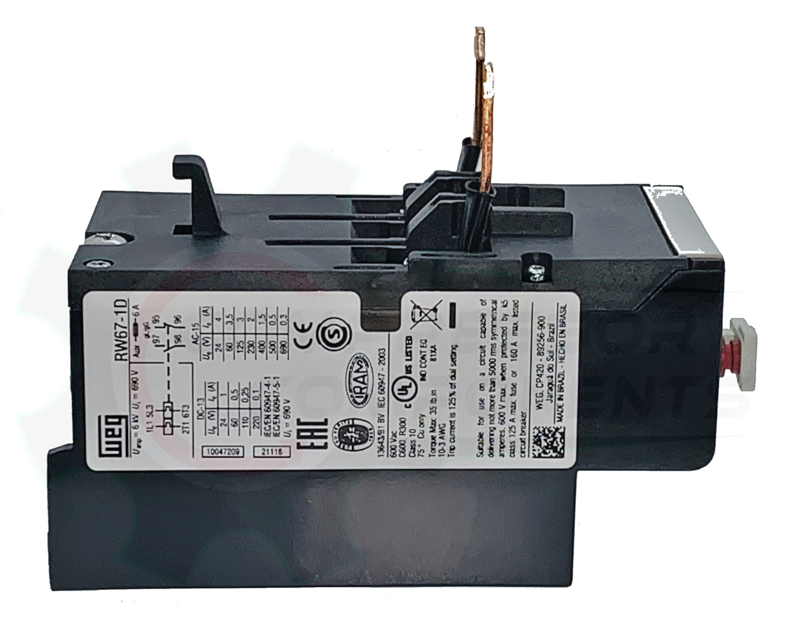 WEG RW67-1D2-U040 / 25-40 AMP 2 POLE ADJUSTABLE OVERLOAD RELAY FOR CWM CONTACTOR