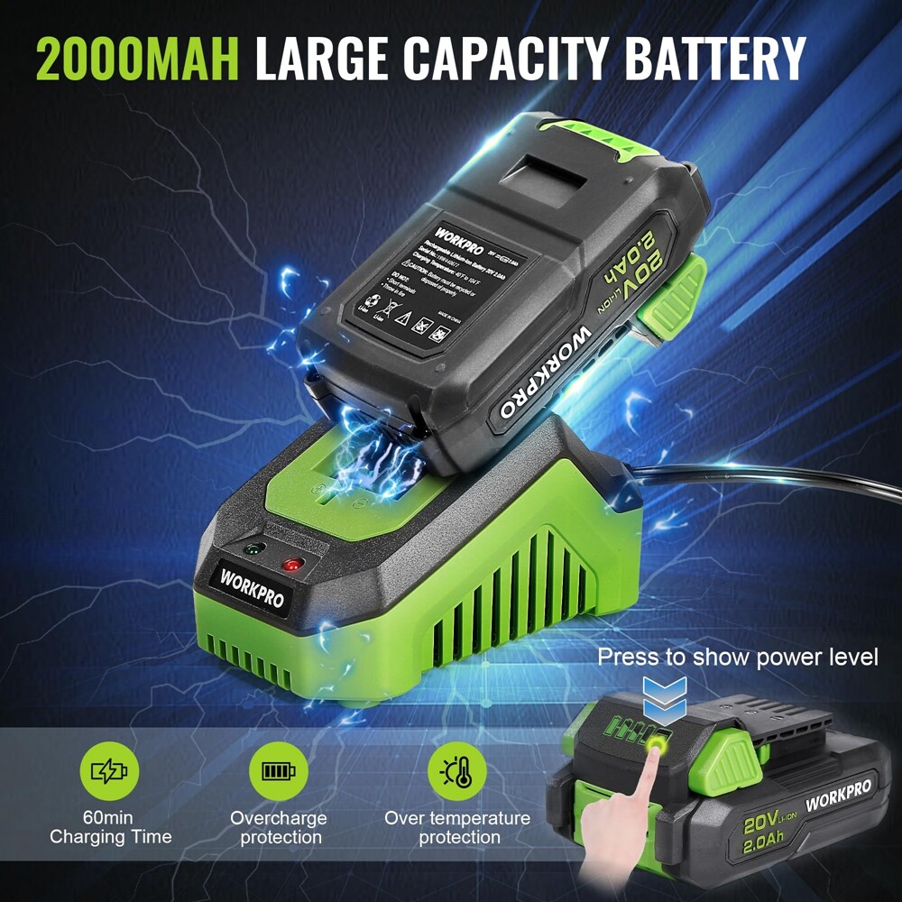 WORKPRO Brushless Random Orbital Sander Cordless 6 Variable Speeds NEW